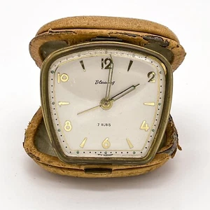 Blessing 7 Rubis Travel Alarm Clock Mechanically Leather Pouch West Germany - Picture 1 of 11