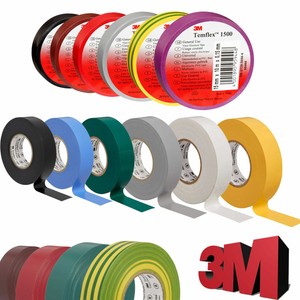 3M TEMFLEX 1500 Elektro Isolierband PVC Klebeband 25 Meter x 15mm / 19mm / 25mm