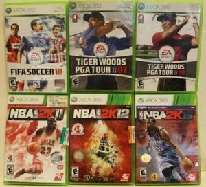 Lote de 6 videojuegos en vivo XBOX 360 FIFA 10 Tiger Woods PGA 07 08 NBA 2K15 - Imagen 1 de 7
