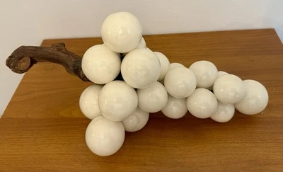 Alabaster Marble Grape Cluster Wood Stem 14’ Italian  Grapes Vtg MCM-wt 5lb 9oz - Image 1 of 4