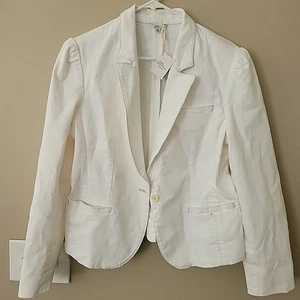 LL Bean Signature Denim Blazer Jacket Womens White Size 16 - Picture 1 of 12