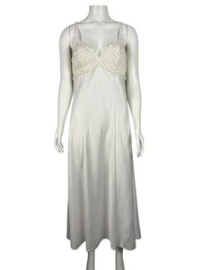 Vintage Flora Bridal Long Slip Lingerie Medium White Satin Lace Nightgown - Picture 1 of 6