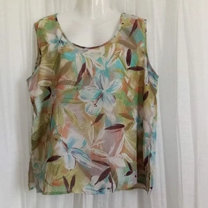 ISLANDER Tropical Floral Print Top LINED Sleeveless Scoop Neck Pullover XLarge - Picture 1 of 10