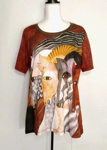 Laurel Burch Horses Moroccan Mares T-Shirt  100% Polyester Woman's XL  - Picture 1 of 9