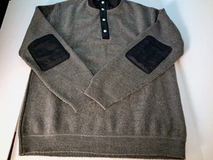 Mens Gray ORVIS Wool Pullover Sweater w/ Leather Elbow Pads Size L - Picture 1 of 5