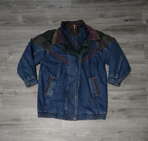 CS Current Seen Embroidered Denim Jacket Vintage 90s Oversized Women Size Large - Picture 1 of 10