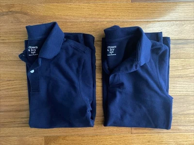 2 Boys CROWN & IVY Navy Blue Short Sleeve Polo Shirt Size Medium School Uniform - Image 1 of 4
