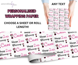 Personalised BIRTHDAY Gift Wrapping Paper MINNIE MOUSE Theme / Roll Any Name - Picture 1 of 1