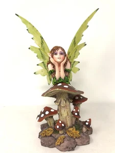 Flower Fairy on Toadstool Ornament Fantasy Art Figurine Gothic Collection Statue - Picture 1 of 1