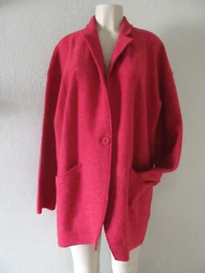EILEEN FISHER Cardigan size L Boiled Wool Long Sleeve jacket red single button - Picture 1 of 9