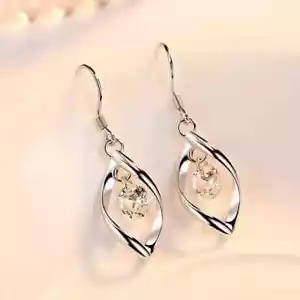 Shiny 925 Sterling Silver Twist CZ Drop/Dangle Hook Earrings Women Girl Gift - Picture 1 of 7