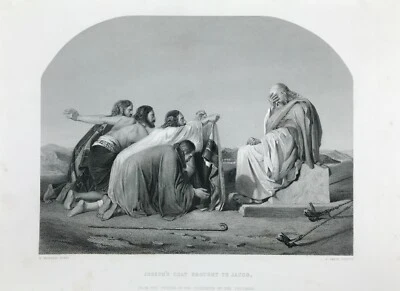 Jacobs Coat Brught to Joseph after Warren original 1863 gravierter Bibeldruck - Bild 1 von 2