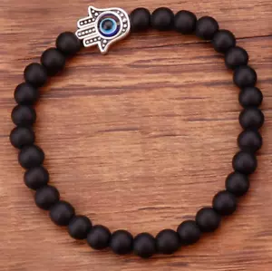 Beaded Hamsa Black Hand Evil Eye Bracelet Reiki Women Men Charm Braided Lucky - Picture 1 of 1