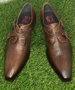 Scarpe slip on Jo Ghost da uomo marroni doppia cinturino a V taglia 8,5 EU41,5 - Foto 1 di 9