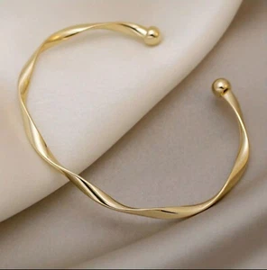 Gedrehter Gold gefüllter Armreif offene Manschette Armreif Damen Schmuck Geschenk - Bild 1 von 7