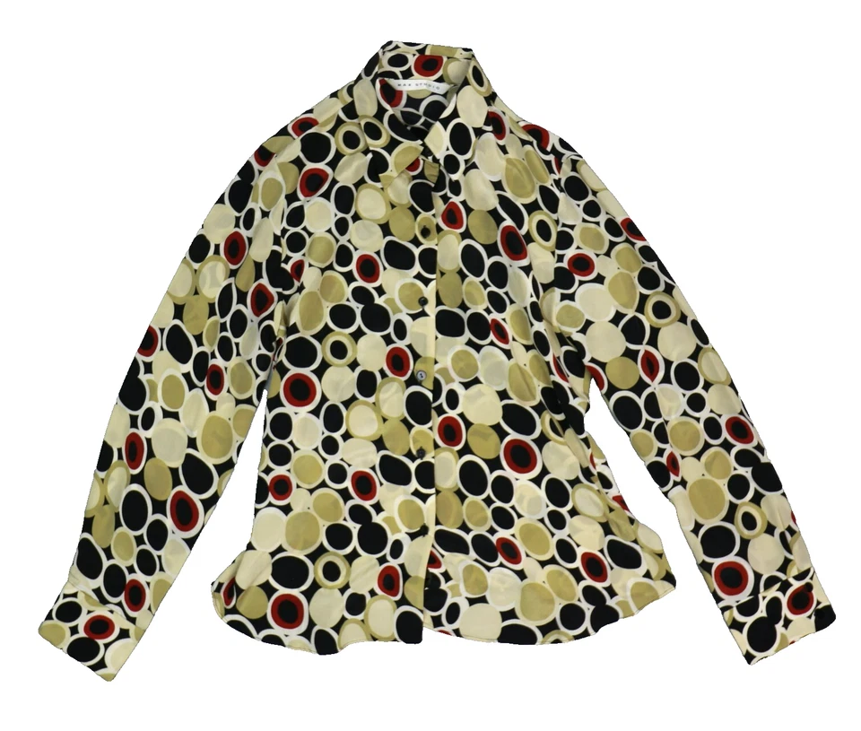 Camisa Max Studio Mujer Grande 100% Seda Botón Geométrico Informal Manga Larga Top Foto 1 de 4