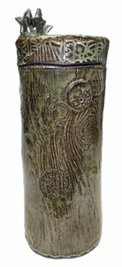 Lidded Tree Stump Log Jar Vase Studio Pottery Nature Art Container Shelf Decor - Picture 1 of 10