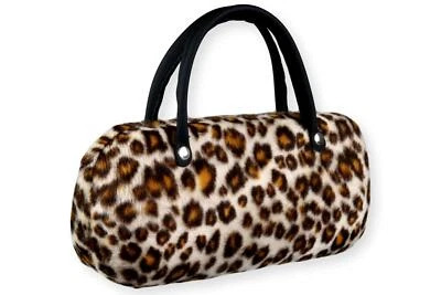 Brillenetui Damen Fell Stoff weiß gelb gold braun mit Henkel Tasche Punkte B021