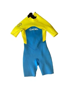 XCEL Axis 2.0 Shorty wetsuit Blue Yellow Size Kids 10 Short Sleeve Insulated - Picture 1 of 6