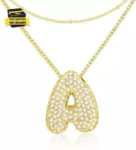 Bubble Letter Necklace Gold, Dainty 18K Gold Plated Initial Necklaces for Women, - Picture 1 of 6