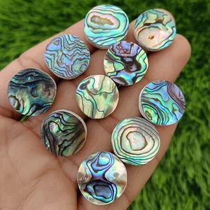 10 Pcs Best Quality Natural Abalone Shell Cabochon Loose Gemstone Lot 16-17 mm - Picture 1 of 1