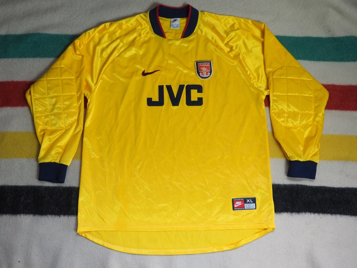 VTG 90s Nike Arsenal FC Premier JVC Yellow Logo L/S Goalie Soccer