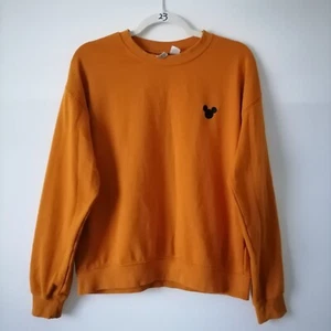 Divided H&M Womens Musturd Yellow Crew Neck Mickey Mouse Sweatshirt Size L - Picture 1 of 7