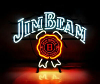 Jim Beam Whiskey Ribbon 20"x16" Neon Sign Light Lamp Bar Beer Club Real Glass - Image 1 of 4