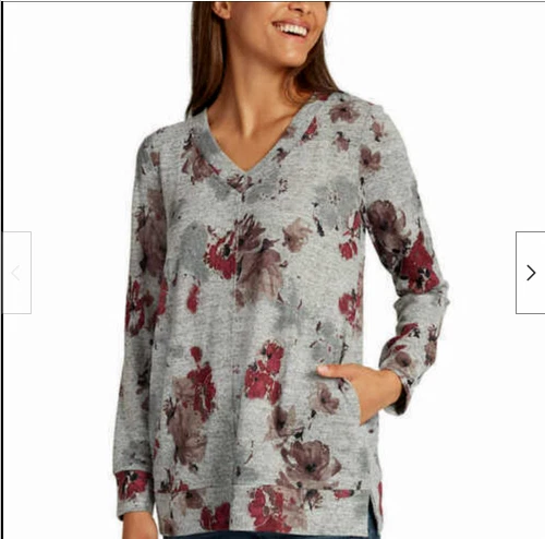 Ellen Tracy Long Sleeve Cozy V-neck Tunic Top With Pockets Stretch Small Floral