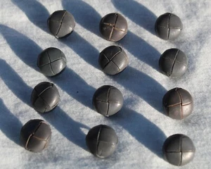 Vintage Leather Woven Buttons 12 Molded Dome Gray Metal Shank 9/16" = 15mm NEW - Picture 1 of 12