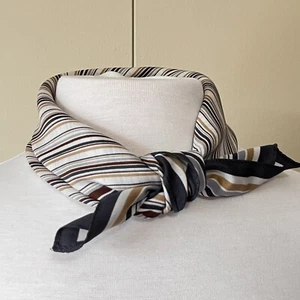20” Rectangular Striped Scarf (Cream Navy Tan ) Poly Made In Italy Stewardess - Imagen 1 de 7