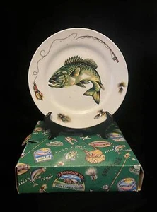 (4) DEPT 56~LAKE~9" LUNCHEON PLATES~WALLEYE FISH~LURES~FISHING ROD~MINNESOTA~NEW - Picture 1 of 3