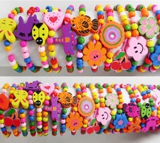 12x Mix Children Wood Elastic Bead Bracelets Kids Party Bag Fillers Jewelry Lots