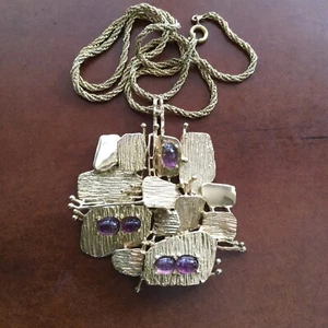 Collar Amatista Tono Dorado Diseñador Christian Dior Grosse Alemania 1971 De Colección 20" - Imagen 1 de 11