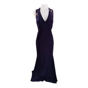 JS Collections Size 2 Ottoman Gown Maxi Shift Dress Eggplant Purple Lace Back - Picture 1 of 18