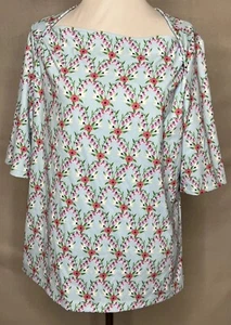 Camisa Ann Taylor Top Sobre Cuello Floral Refinada Elástica Azul Nueva Talla Grande - Imagen 1 de 12