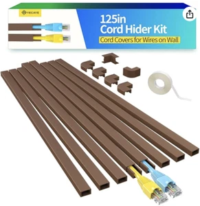 125 Zoll Braun Kabelversteck Onecord Kanal Kabelabdeckung an Wand Kabelmanagement-Kit W - Bild 1 von 1