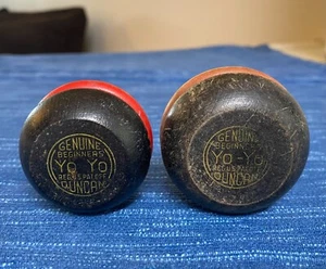Par de YoYo Originales para Principiantes Duncan Madera Roja Negra Años 30 De Colección Sin Cuerda 15B - Imagen 1 de 3