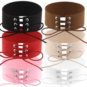 Schnürung Wildleder breit Choker zum Binden Halskette Leder dick geschnürt gebunden sexy Gothic - Bild 1 von 7