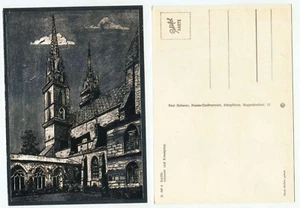 13547 - Basel - Münster und Kreuzgang - alte, silbern schimmernde Künstlerkarte - Picture 1 of 1