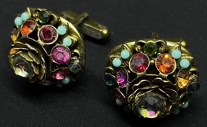 Michal Negrin Romantic hand made Crystals cufflinks Flowers Made in Israel - Picture 1 of 8