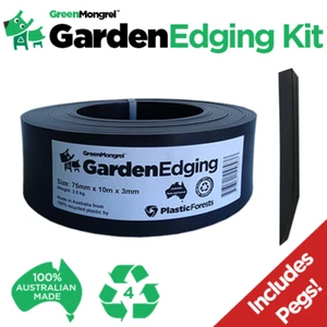 Plastic Garden Edging Kit 75mmx 10mx 3mm with 6,10,20,30,40 or 50 Pegs!Recycled - Picture 1 of 13