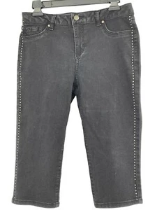 Womens d. jeans Capri Crop pants Black Size 10P Bling Beaded Skinny 1439 fitted - Picture 1 of 9