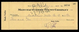 RUDY VALLEE AUTOGRAPHED CHECK FROM 1933 PAYABLE TO CADILLAC MOTOR CAR COMPANY - Picture 1 of 2