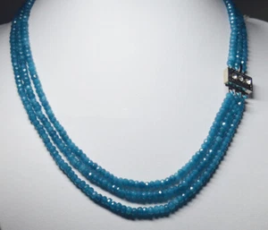 3 Rows Faceted 2x4mm Light Blue Aquamarine Rondelle Gems Beads Necklace 17-19'' - Picture 1 of 4