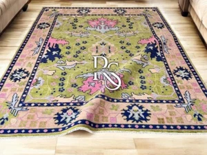 Mose Grün Blumen Oushak Teppich 8x10 9x12 Rosa Blau Modern Handgeknüpft Teppiche - Bild 1 von 7