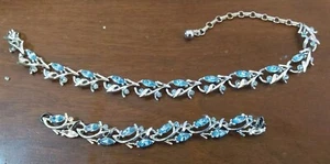 Vintage Blue Crystal Stone Silver Costume Jewelry Set Necklace Bracelet - Bild 1 von 5
