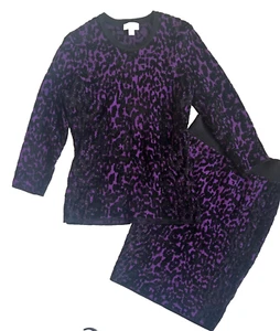 Carlisle lila schwarz strukturiert Gepard Pullover Rock Set (2) Stück Gr. Small NEUWERTIG - Bild 1 von 4