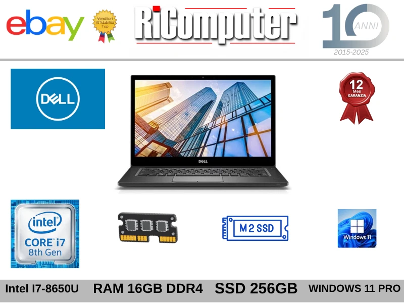 ULTRABOOK DELL LATITUDE 7490 I7 RAM 16GB SSD 256GB RICONDIZIONATO WIN 11 PRO - Immagine 1 di 1