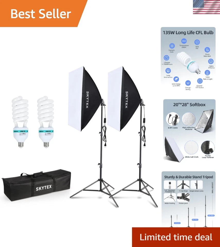 Portable 20x28in Softbox Kit with 135W Bulbs - Ideal for Perfect Lighting - Image 1 of 4
